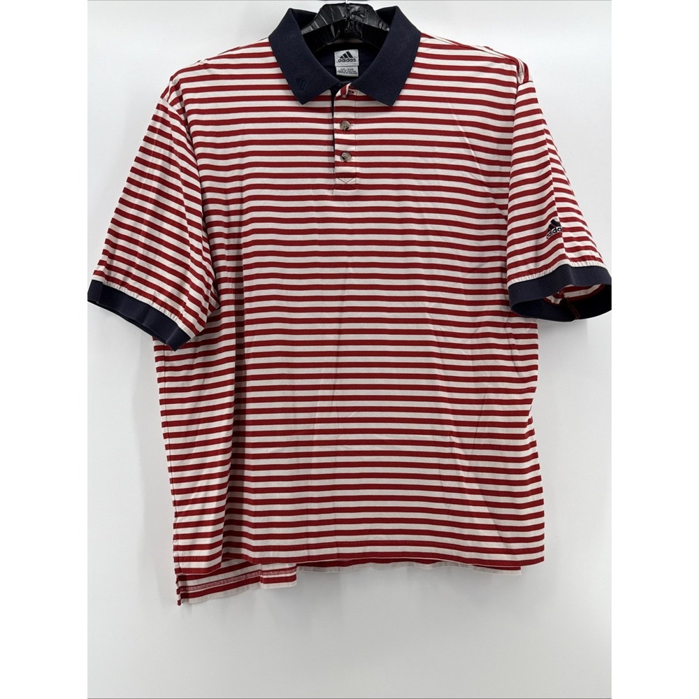 Adidas Shirt Mens Size XXL Red/Wh Striped Golf Polo Shirt Golf Logo Short Sleeve